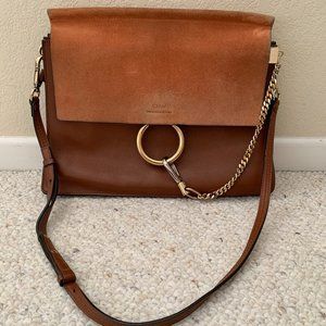 Chloe Faye Shoulder Bag Medium Leather and Suede Brown